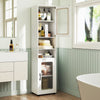 Tall bathroom storage cabinet in white with fluted doors, featuring 2 cabinets and 2 open shelves for organized storage.