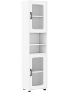 Tall white bathroom storage cabinet with fluted doors, featuring 2 cabinets and 2 open shelves for versatile.