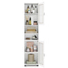 Tall white bathroom storage cabinet with fluted doors, featuring adjustable shelves and large capacity for organized.