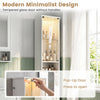 Tall bathroom storage cabinet with LED lights, adjustable shelves, and a push-to-open tempered glass door for easy access.