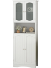 White bathroom storage cabinet with frost glass doors and adjustable shelves, perfect for stylish organization in any.
