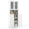 Tall white bathroom storage cabinet with frost glass doors, adjustable shelves, and large storage capacity for.