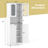 64.5-inch tall white bathroom storage cabinet with frost glass doors and adjustable shelves for versatile organization.
