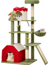 Cute 61-inch Christmas cat tree in green with condos, sisal scratching posts, and plush top perch for playful kittens.