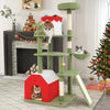 Multi-level green Christmas cat tree featuring a cozy large cat house with removable cushion for playful hideaways.