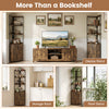 Tall corner storage cabinet in rustic brown with 3-tier shelves and enclosed cabinet for organized display and storage.
