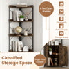 Tall corner storage cabinet in rustic brown featuring 4 open shelves and a single door cabinet for organized storage.