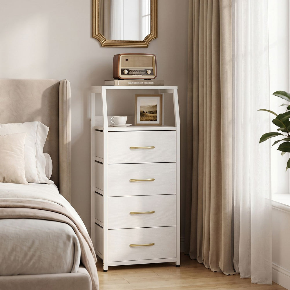 Tall Dresser with 4 Fabric Drawers and Metal Frame for Bedroom-White - Gallery View 1 of 10