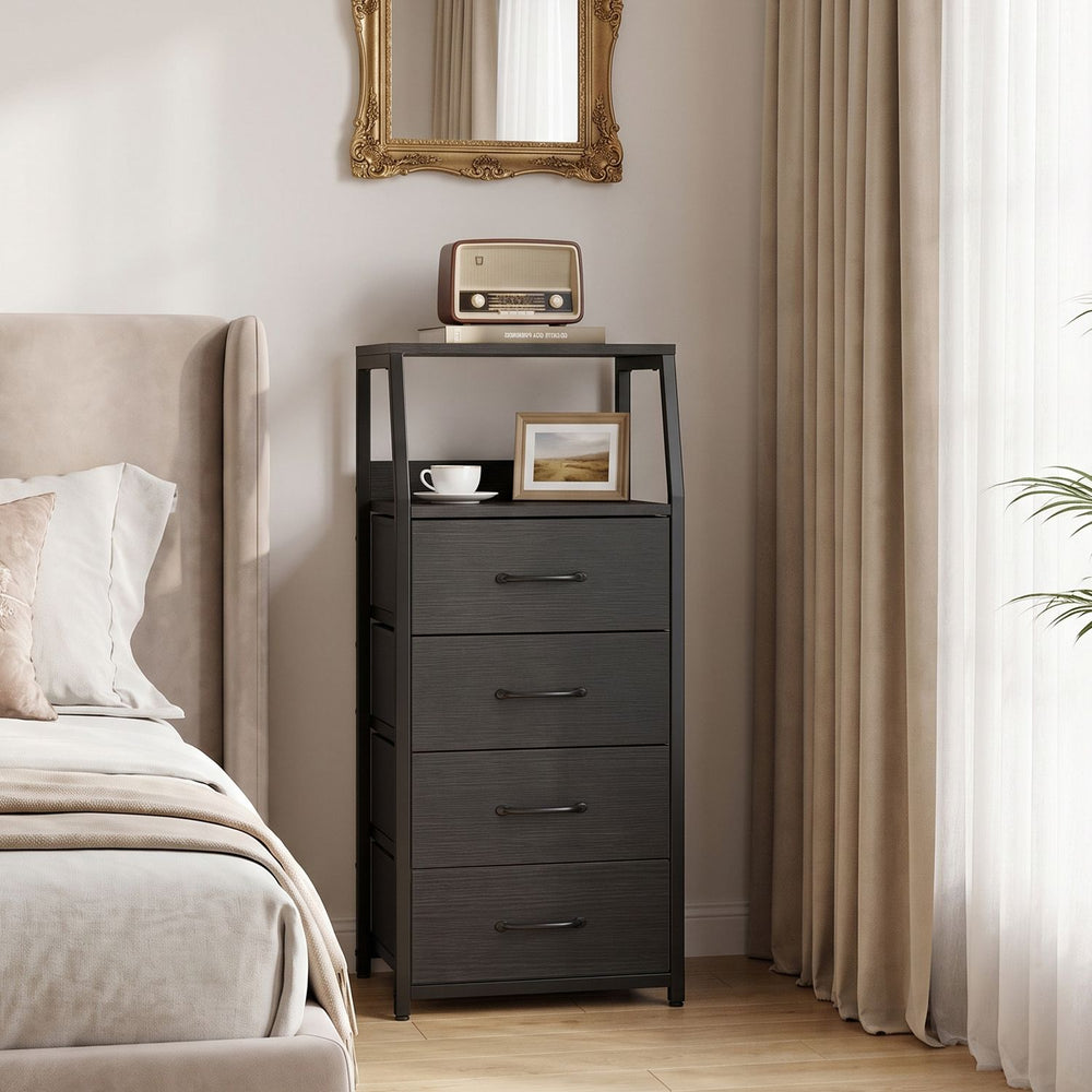 Tall Dresser with 4 Fabric Drawers and Metal Frame for Bedroom-Black - Gallery View 1 of 10