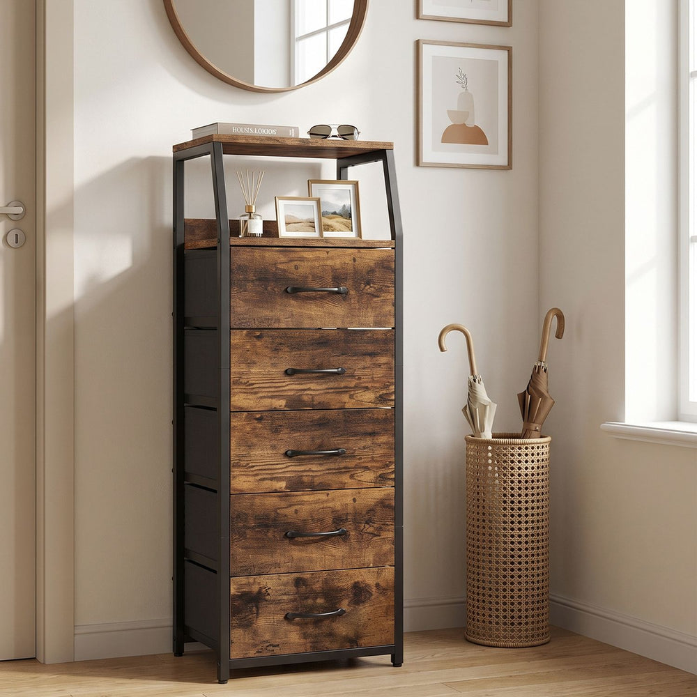 Tall Dresser with 5 Fabric Drawers for Bedroom 7-Tier Nightstand Chest of Drawers-Rustic Brown - Gallery View 1 of 9