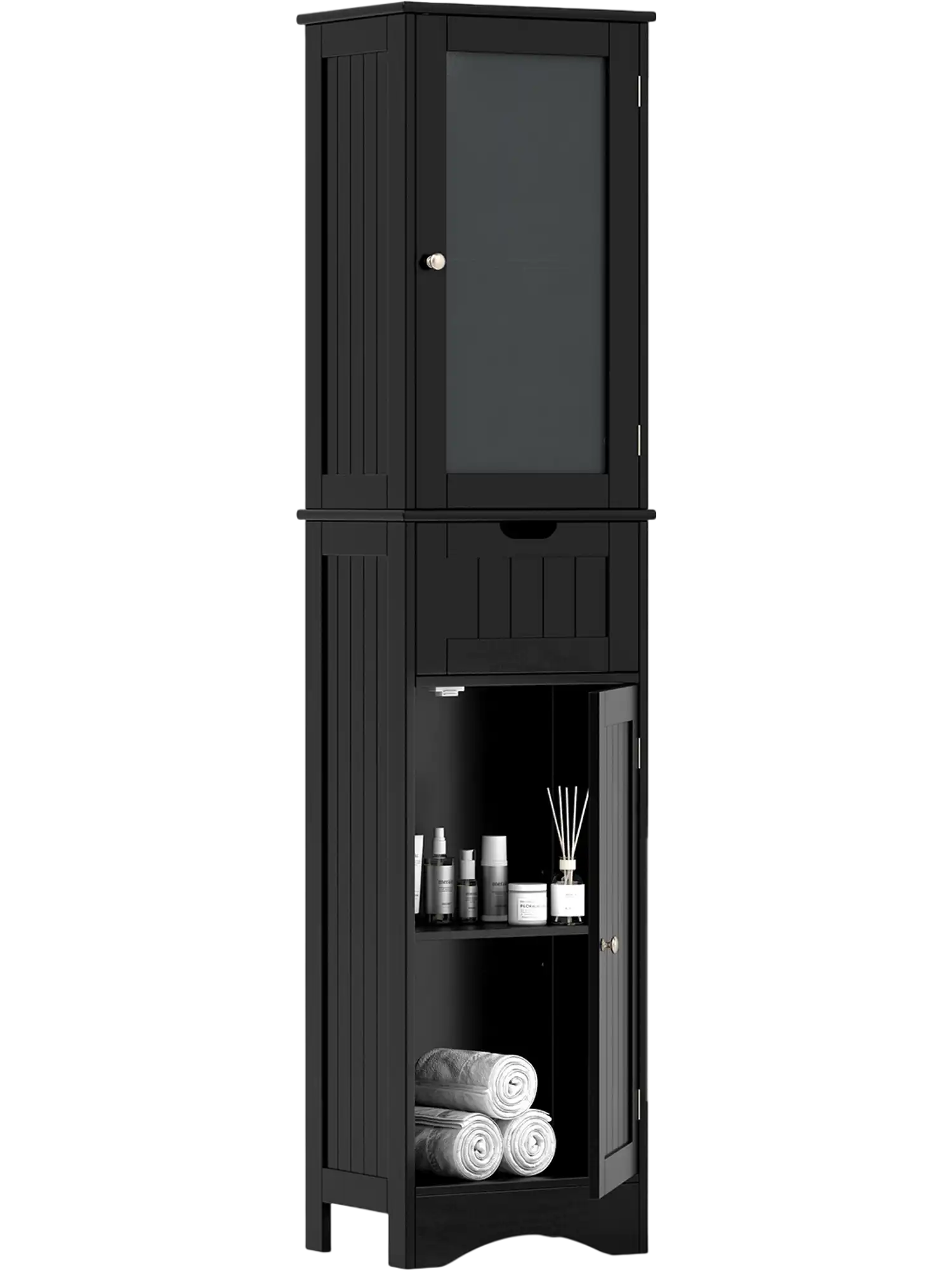 Costway Tall Floor Bathroom Storage Cabinet 2 Doors 1 Drawer 98716425 New
