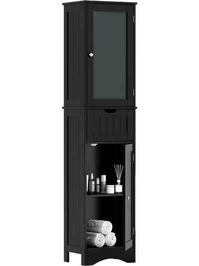Costway Tall Floor Bathroom Storage Cabinet 2-Door 1-Drawer 98716425 New