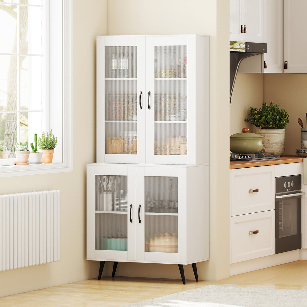 70.5 inch Tall Kitchen Pantry Cabinet Cupboard with 4 Transparent Doors-White - Gallery View 1 of 10
