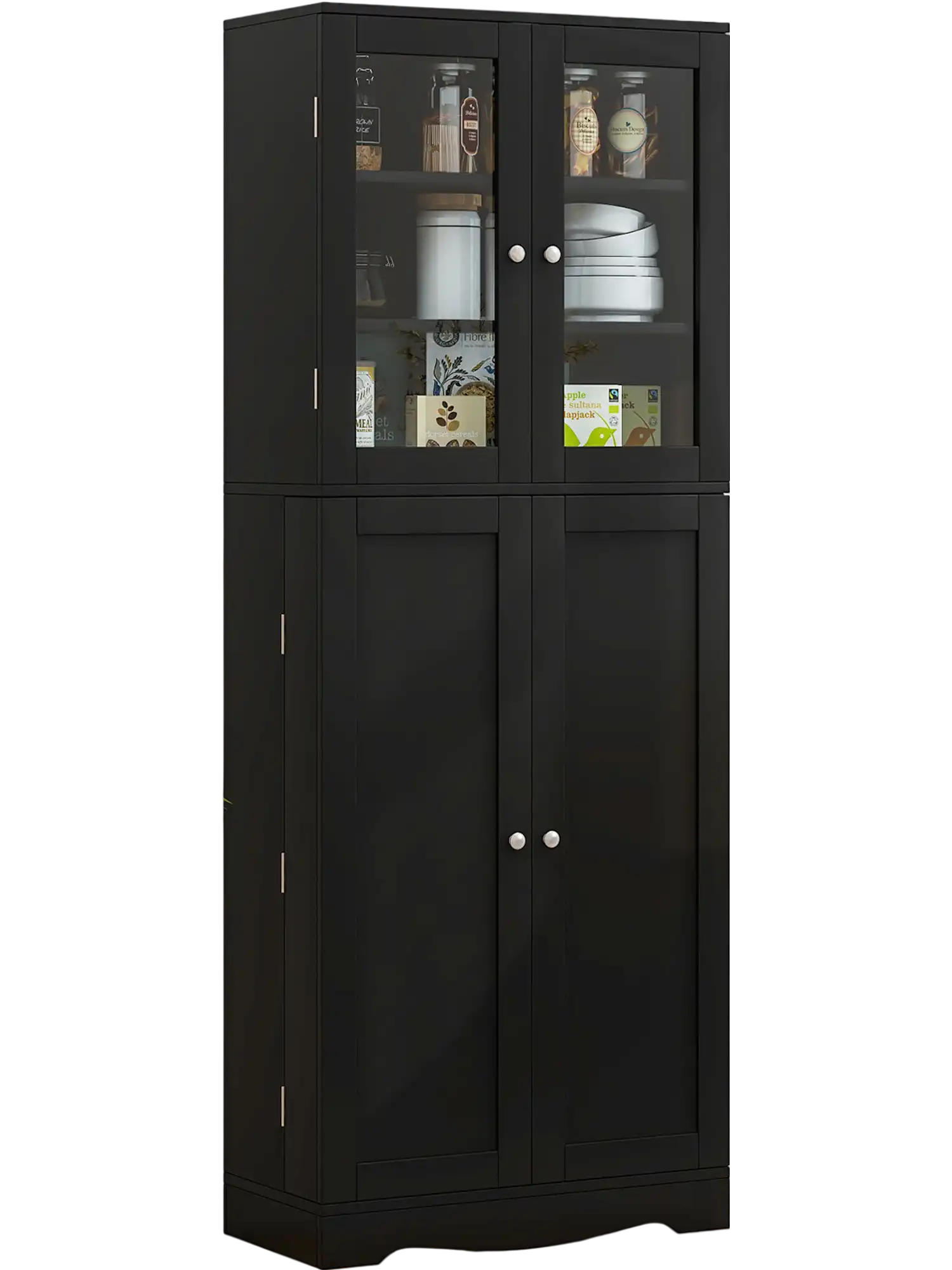 Costway Tall Kitchen Pantry Cabinet Dual Tempered Glass Doors Black 32748569 New