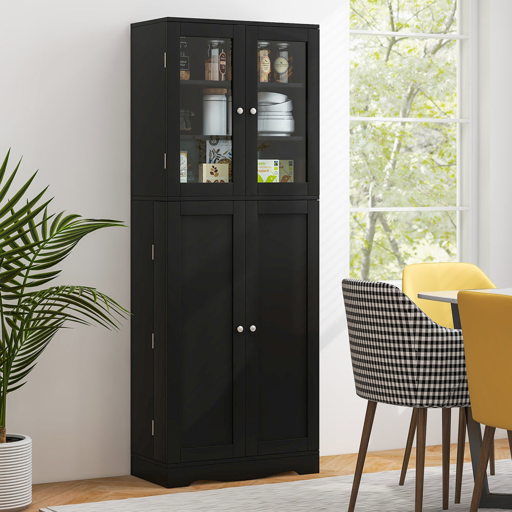 Tall Kitchen Pantry Cabinet with Dual Tempered Glass Doors and Shelves-Black - Gallery View 1 of 10
