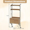 Tall ladder shelf with storage cabinet dimensions, featuring a natural wood finish and robust metal frame for wall.