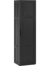 Tall black storage cabinet with 4 shelves, designed for bathrooms or living rooms, featuring a narrow shape for.