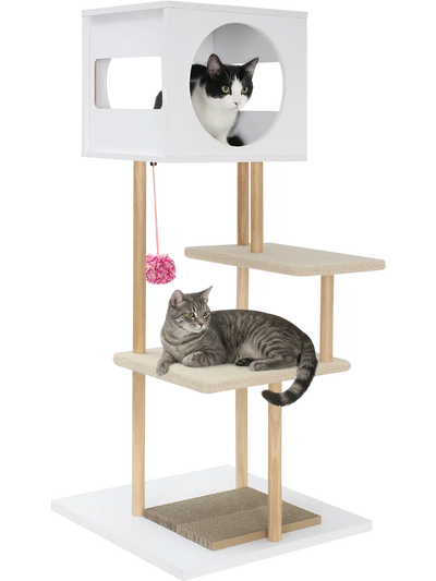Costway Tall Wood Cat Tower Condo Scratcher 2 Cardboard 12385312 New