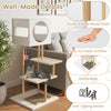 Tall wood cat tower with two platforms, corrugated cardboard, and anti-tipping device for stability and fun.