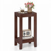 Tall wooden sofa end table in dark finish features a smooth top and bottom shelf for organized storage beside your couch.