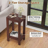 Tall wooden sofa end table featuring a wide tabletop and bottom shelf, perfect for organizing drinks and essentials.