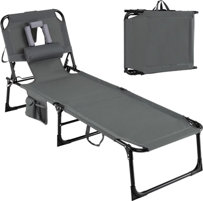 Costway Folding Chaise Lounge Chair 4-Position Adjustable Backrest Patio 53039521 New