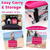 Portable pink strip tanning chair with face hole, adjustable backrest, and shoulder strap for easy transport and.