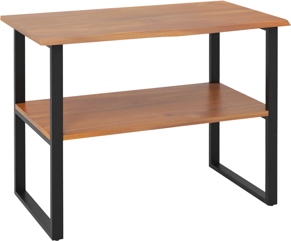 2-Tier Teak Wood End Table Sofa Side for Living Room Hallway Laundry