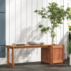 Teak oil finish raised garden bed with bench, featuring sturdy wood construction and practical planter for outdoor.
