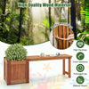 Teak oil finish raised garden bed wood planter box with bench, featuring high hardness and slatted seat for outdoor use.
