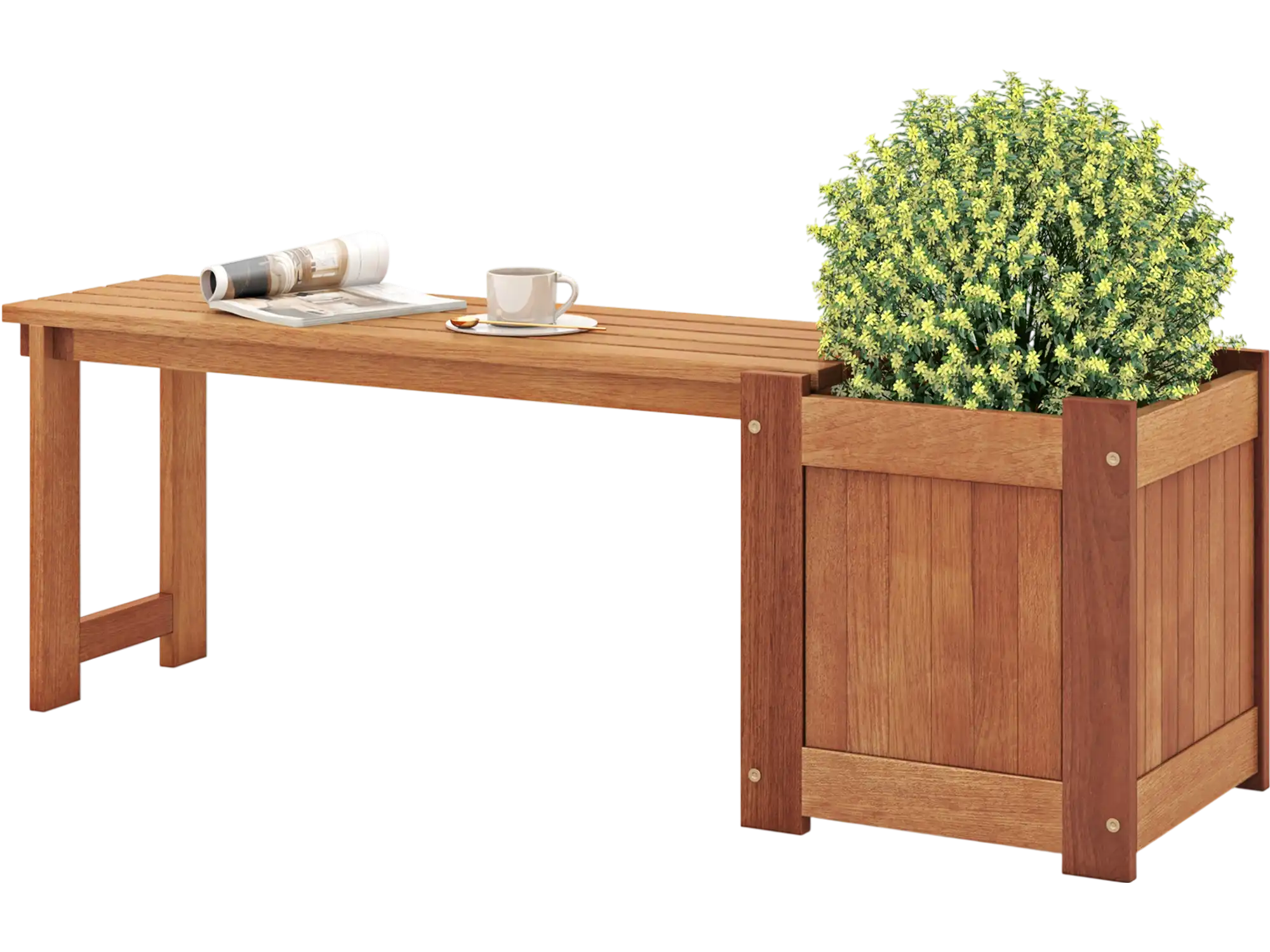 Costway Raised Garden Bed Wood Planter Box Bench Teak Oil Finish 857619432 New