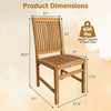 Teak wood armless dining chair shown in angled view with slatted seat, H-shaped footrest, and 400 lbs capacity.