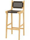 30 Inch Rattan Teak Wood Bar Stool with Backrest and Footrest