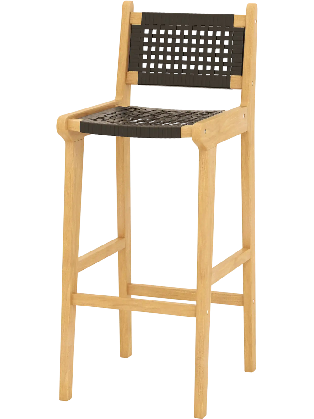 30 Inch Rattan Teak Wood Bar Stool with Backrest and Footrest
