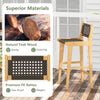 30-inch bar stool featuring natural teak wood and tear-proof PE rattan, ideal for kitchen or outdoor use.