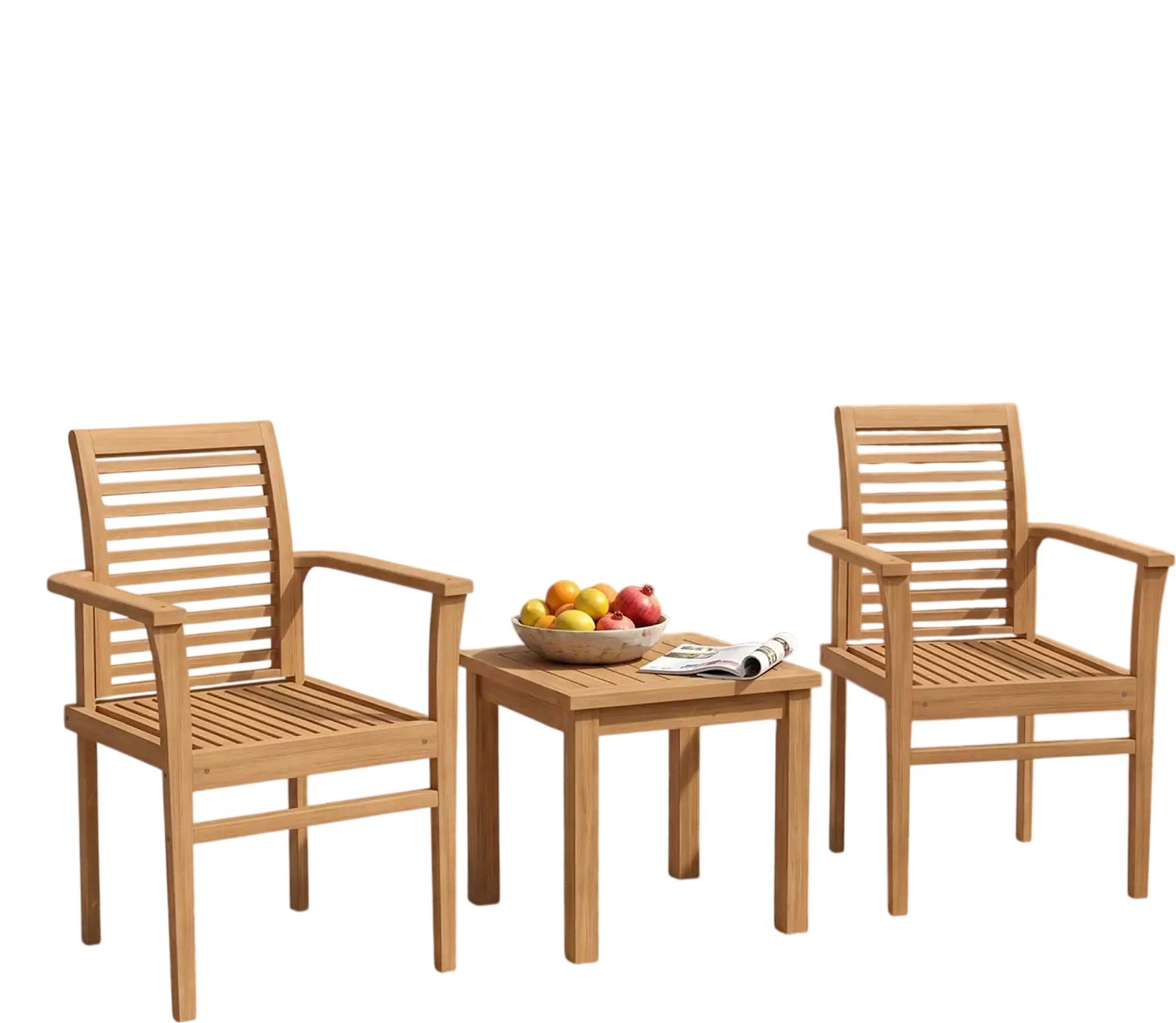 Costway Teak Wood Patio Dining Chairs Set of 2 Inclined Backrest Slatted Seat 50114324 New