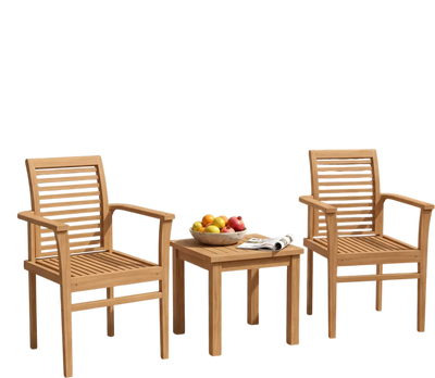 Costway Teak Wood Patio Dining Chairs Set of 2 Inclined Backrest Slatted Seat 50114324 New