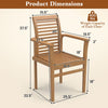 Teak wood dining chair shown with dimensions, inclined backrest and slatted seat in a natural teak finish.