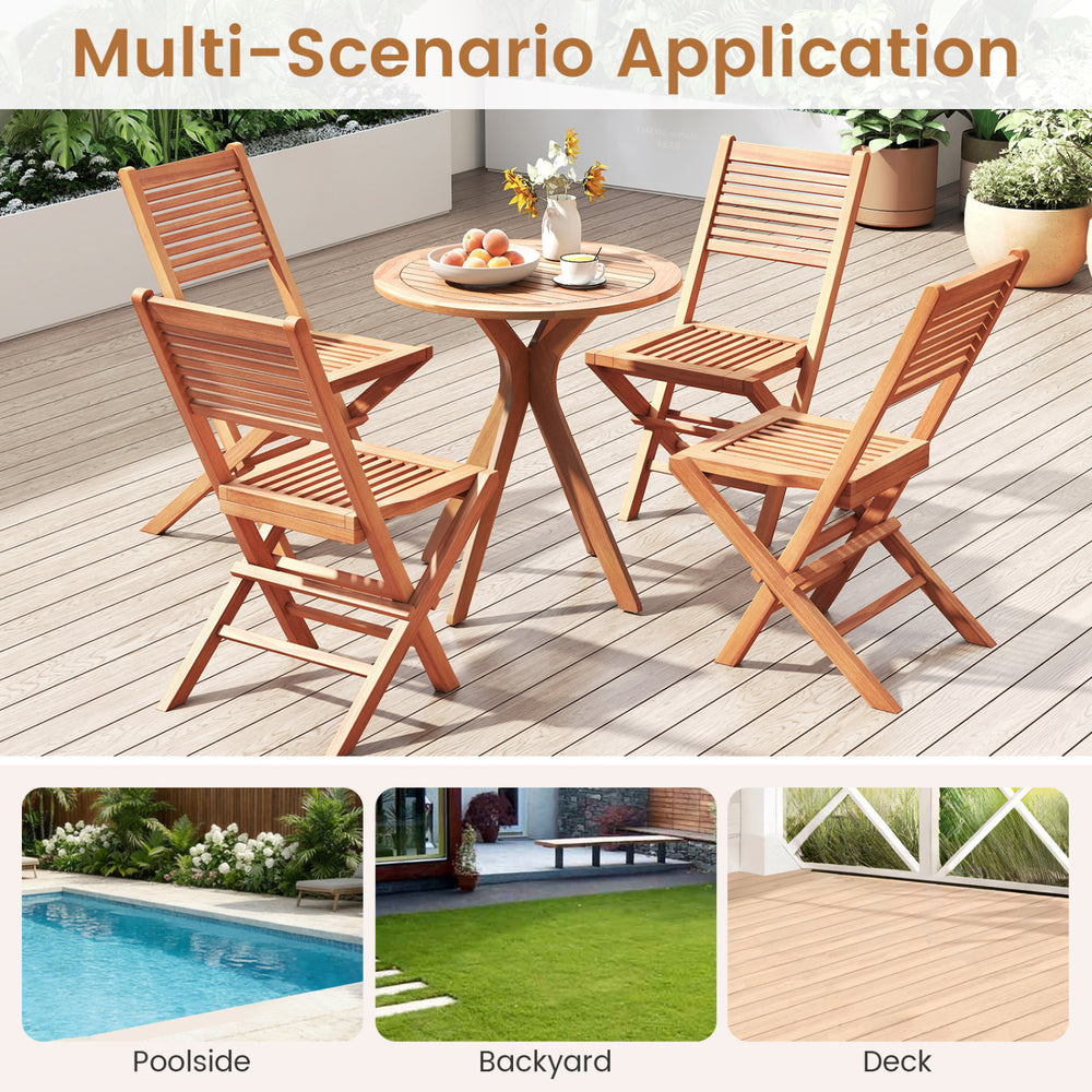 Teak wood folding patio chairs set of 2 features a slatted seat and portable design, perfect for deck or backyard use.