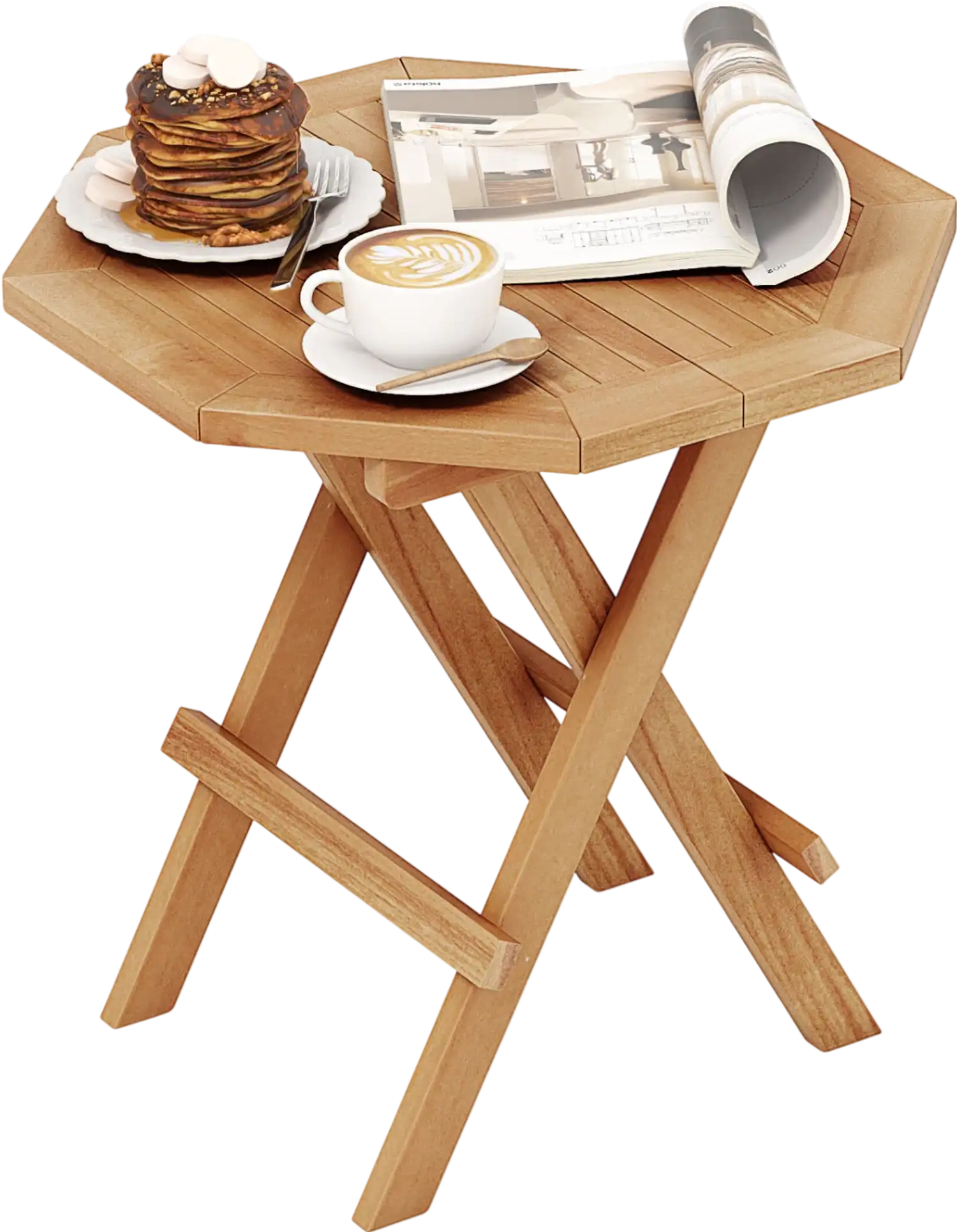 Costway Teak Wood Octagon Outdoor Coffee Table X-Shaped Legs Slatted Top 14576328 New