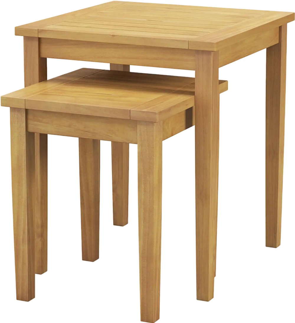 2 Pieces Space Saving Design Teak Wood Outdoor Patio Nesting Table