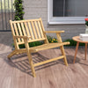 Teak wood outdoor reclining chair shown from the side, designed for comfort with a stylish mid-century look for outdoor.