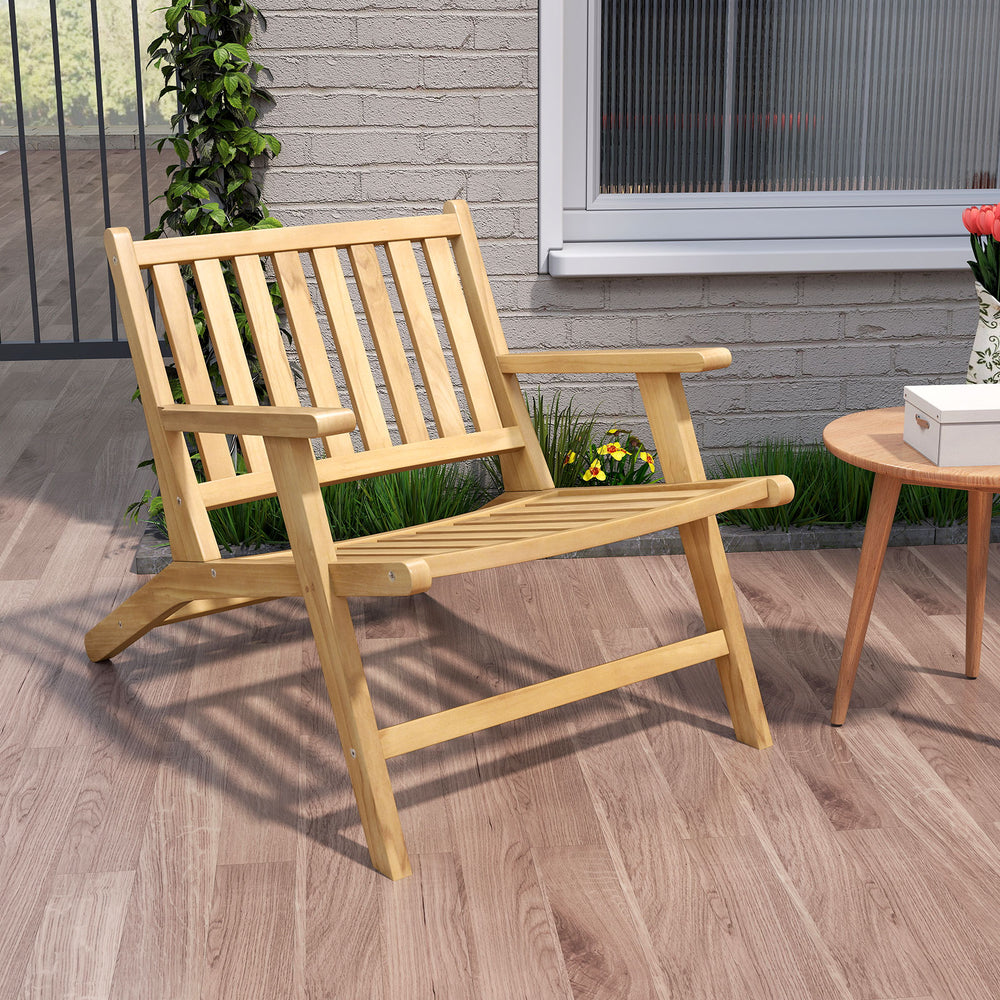 Teak wood outdoor reclining chair shown from the side, designed for comfort with a stylish mid-century look for outdoor.