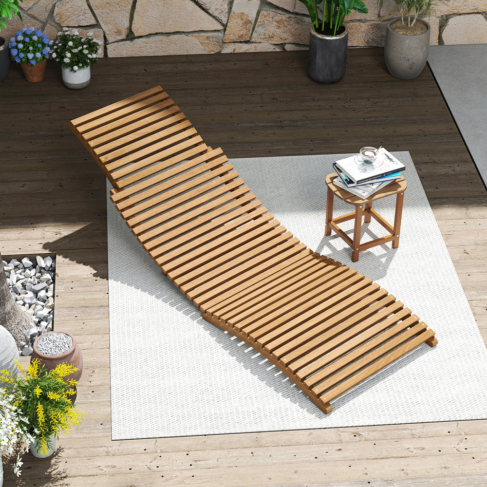 Teak Wood Patio Folding Chaise Lounge Chair with Slatted Seat-1 - Gallery View 1 of 9