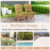 Teak wood folding dining chairs with slatted seat, ideal for backyard, poolside, or deck use, showcasing natural.