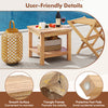 Teak wood square side table with open shelf, featuring a smooth surface and protective foot pads for stability and.