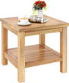 Teak Wood Square Side Table with Open Shelf for Small Space