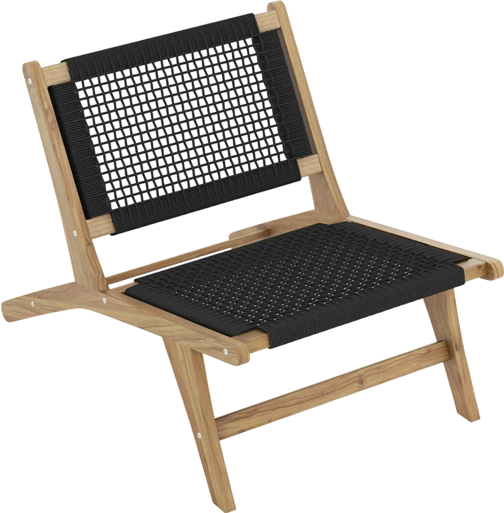 Indoor Outdoor Teak Wooden Chair with Handwoven Cordage Seat and Backrest