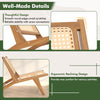 Teak wooden chair with handwoven rattan seat, featuring smooth edges and ergonomic design for indoor comfort.