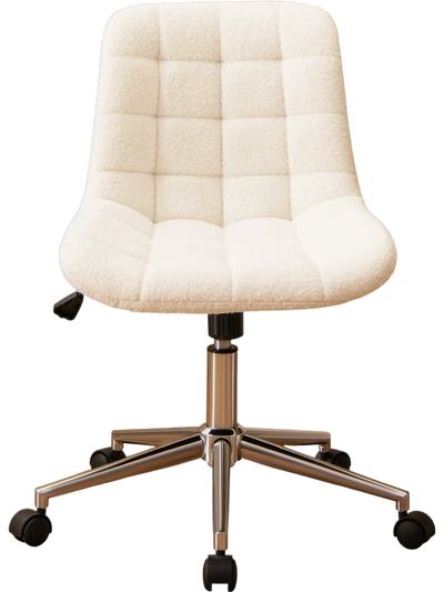 Costway Teddy Fleece Armless Office Chair Vanity Makeup White 09468157 New